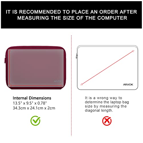 Image of Arvok 13 13.3 14 Inch Laptop Sleeve Case for MacBook Pro /MacBook Air 13-14 inch, Water-Resistant Notebook Chromebook Computer Pouch, Carrying Bag Cover for HP /Dell /Lenovo /Asus /Acer, Wine Red