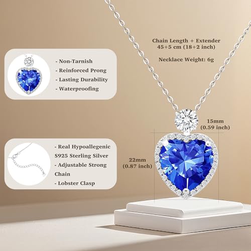 Love Heart Birthstone Necklace for Women- S925 Sterling Silver Pendant,18+2 Inch Adjustable Chain, Perfect Anniversary Valentine Dating Birthday Wedding Charm Jewelry, Gift for Her Mom Wife Daughter Girlfriend Lady4