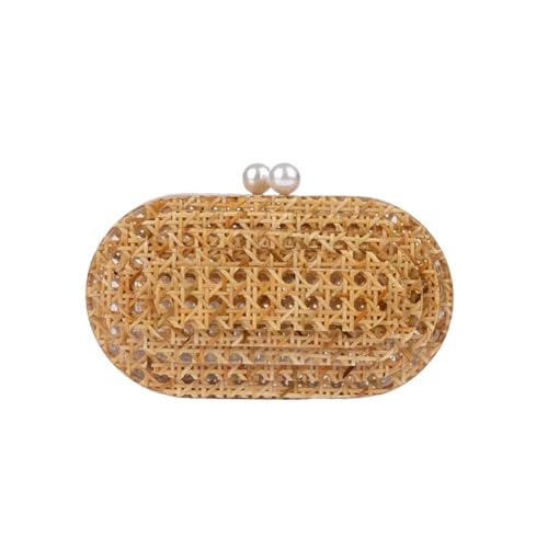 PENGZHI Women Acrylic Rattan Clutch Purse Rattan Woven Evening Bag Wedding Party Purse Summer Beach Wicker Shoulder Handbag, Brown