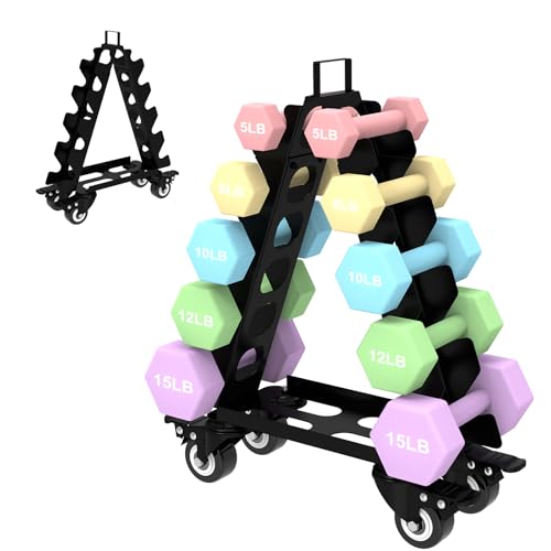 Dumbbell Rack 5 Tier with Wheels(Dumbbells not included),A-Frame Metal Dumbbell Holder with Handle,Multilevel Weight Storage for Dumbbells,Tree Shape Compact Weight Rack/Holder,Perfect for Home Gym