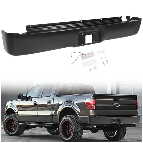 HECASA Rear Roll Pan Compatible with 2004-2014 Ford F150 F-150 Fleetside/Styleside - Standard Bed Only Bumper Roll Pan w/LED License Light Electrophoresis Black