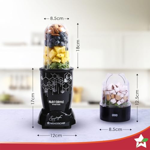 Add Wonderchef Nutri-blend Photon 500W Mixer Grinder, 3 Chrome Black - Image 3