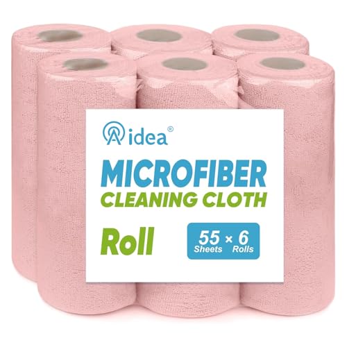 Image of AIDEA Microfiber Cleaning Cloth 330 Sheets 6 Roll, Pink Towels, 11x9 inch