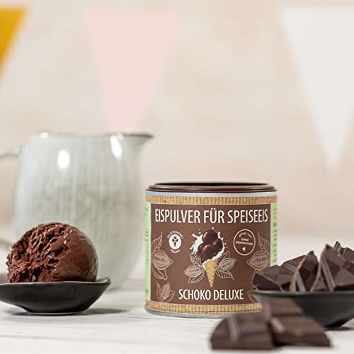 WELLNUSS Eispulver für Eismaschine, Cremiges Speiseeis, Eiscreme Pulver für Eis selber machen mit oder ohne Softeismaschine, Eismischung für 24 Portionen Schokoeis, Softeispulver Schoko Deluxe – Bild 3
