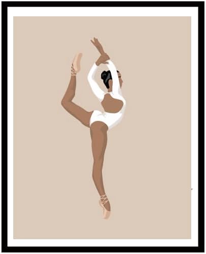 Ballerina Wall Art - Black Girl Dance Print, 8x10 Abstract Poster for Bedroom, Latina and African American Dancer Women Decor (Unframed)