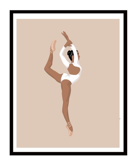 Ballerina Wall Art - Black Girl Dance Print, 8x10 Abstract Poster for Bedroom, Latina and African American Dancer Women Decor (Unframed)