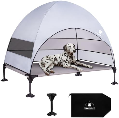 Elevated Dog Bed with 2024 Newest Canopy, Raised Outdoor Dog Bed with Powerful Anti-Slip Feet, Portable Pet Bed Cot with Larger Shade, Raised Large Dogs Cooling Bed for Camping, Indoor & Outd