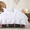 Pink Bow Duvet Cover Queen White and Pink Bedding Set Bowknot Bow Tie Cute Bedroom Decor Girls Coquette Comforter Cover Romantic Dreamy Decor #1