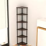 Wooden Corner Shelf, 3 Tiers, Multi-Layer Storage Cabinet, Sideboard, Gap Storage, Rounded Corners, Open Rack, Shelf, Storage Shelf, Bookshelf, Corner Shelf for Living Room(5 Tiers)(D,6)