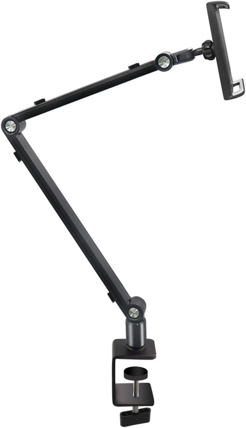 Long Arm Phone Mount, Clip Type Tablet Stand with 360 Degree Rotation, Foldable Aluminum Alloy Arm for Desk, Adjustable Angle for Work