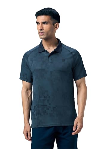 Image of TECHNOSPORT Men's Slim Fit Printed Half Sleeve Polo T-Shirt with Matpiq for Casual & Regular Use