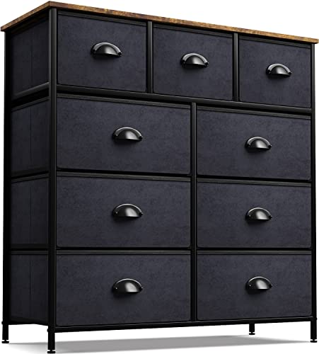 Image of Sorbus Dresser with 9 Drawers - Furniture Storage Chest Tower Unit for Bedroom, Hallway, Closet, Office Organization - Steel Frame, Wood Top, Fabric Bins (Black/Wood)