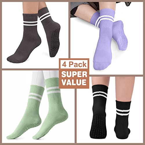 Image of Pilates Socks for Women, Non Slip Grip Socks for Yoga, Barre, Hospital, Grippy Socks Womens Gifts, 4 Pairs