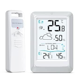 Olipiter Weather Stations Wireless Indoor Outdoor, Indoor Outdoor Thermometer and Humidity Station Meteo with 328ft/100m Range Remote Sensor, Backlight for Baby Room, Greenhouse