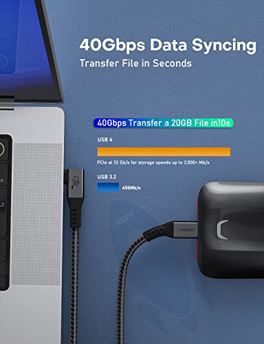 Xaosun Usb4 Cable 240W For Thunderbolt 4 Cable, 40Gbps Right Angle Thunderbolt 4 Cable With 240W Charging，8K Display, Dual 4K Video Usb-C Thunderbolt For Macbook,Thunderbolt 3/4 Docks,Egpu,Hub 3.3Ft #TOP3