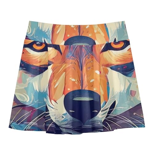 Athletic Shorts for Girls Skorts Colorful Fiery Wolf Head Wild Toddlers Tennis Skirts Cartoon Pleated Skort 3t