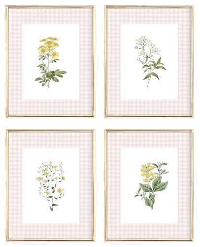 Generic - Floral Botanical Posters Wall Art Decor Set of 4 Pink Nursery Flower Canvas Wall Art Prints Vintage Wildflower Nursery Wall Decor Baby Girls Floral Poster Vintage Botanical Pictures for Bedroom Room Home Home Decor 8x10 Unframed - -5%
