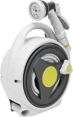 Image of Garden Retractable Hose Reel Portable Simple Home Hose Reel 45+5 FT with 7 Patterns Spray Nozzle Any Length Lock Watering Equipment for Garden Watering Car Washing Pet (GREY)
