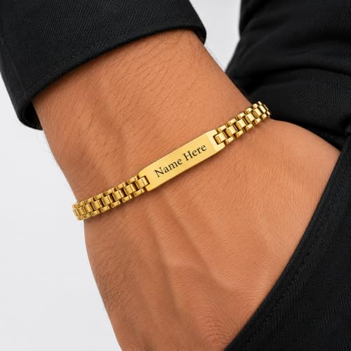 Image of Personalized Bracelet For Men - Adjustable Name Engraved Stainless Steel Bracelet Custom Gift for Him