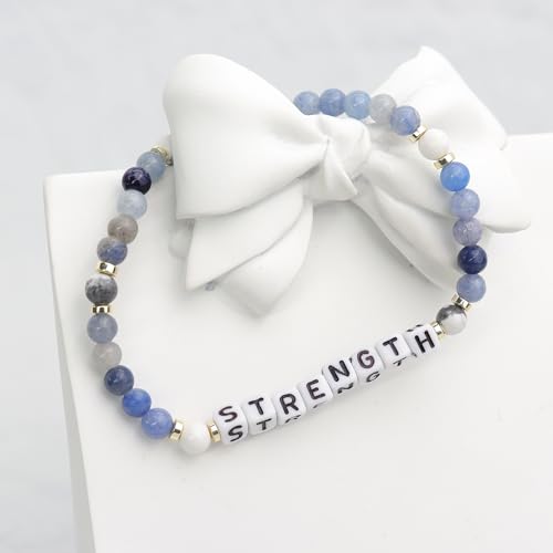 Beaded Stretch Bracelets for Women, Stackable Gold Aquamarine Stone Bead Ball Bracelet3