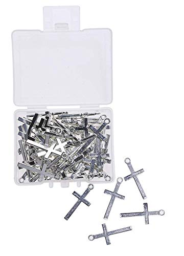 Shapenty Silver Tone Metal Cross Charm Bead Findings Small DIY Craft Pendant Necklace Bracelet Earrings Jewelry Making Accessories, 27x13mm, 50PCS (Cross)