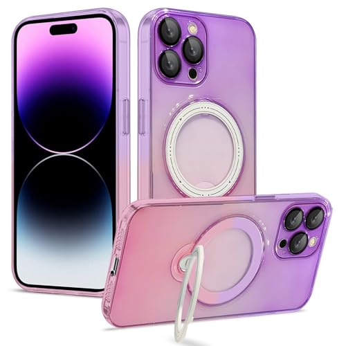 Support pliant étui magnétique 2en1 iPhone 15 Pro coque transparente bicolore violet