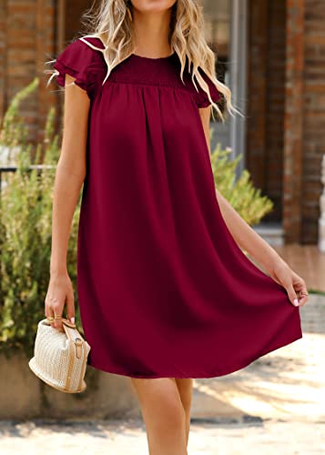 Image of KIRUNDO Wedding Guest Shift Dresses for Women Short Spring Summer Ruffle Cap Sleeve Chiffon Babydoll Flowy Mini Sundress