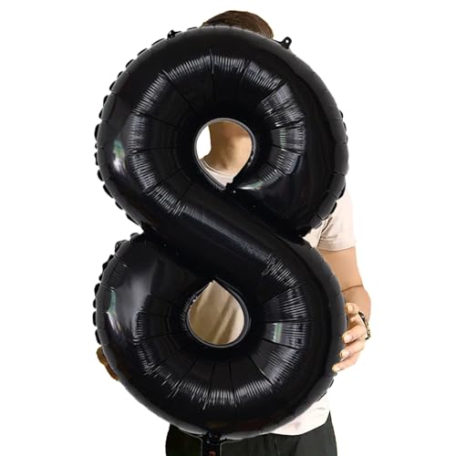 Image of Number Balloons Black Party Balloon - Giant Number 8 Balloon, 40 Inch Large Balloon for Birthday Decorations, Black Party Supplies for Men Women