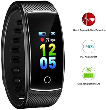 AOFIT Fitness Tracker, Ultra-Long Battery Life, Multi-Sport Modes, Smart Heart Rate, IP67 Waterproof, Color Screen Watch (Black)