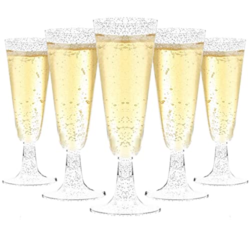 LATERN 50Pcs Silver Glitter Champagne Flutes