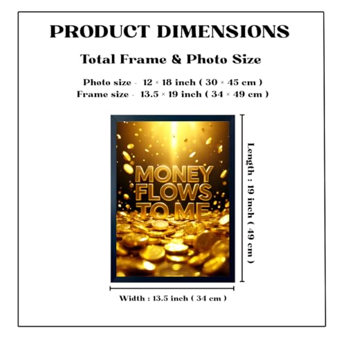 Image of ARTFUL TOY BOX - Money Flows To Me Motivational Quote Photo Frame Wall Art for Home & Office Decor | Wealth Attraction, Positive Energy & Abundance Wall Decor | HD Glossy Print | Premium Fiber Black Frame - 12x18 Inch (30x45 cm) (Design 14)
