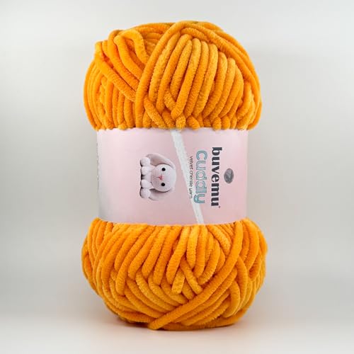 Image of Cuddly Velvet Chenille Yarn, Super Soft Fluffy Bulky for Knitting Crocheting Crafting Blanket Amigurumi, Durable for Shedding, 100 Gram (3.53 Ounces) 109 Yards (100 Meters) (Saffron)