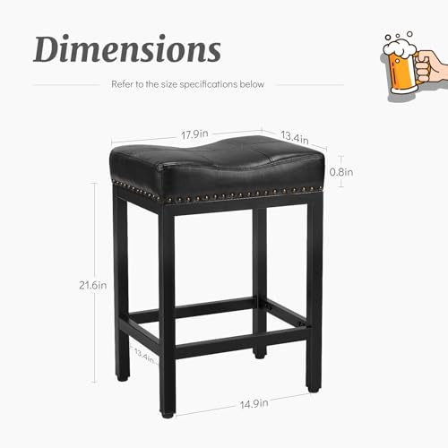 Butacos Zibbizo, Set de 2 Butacos de Altura para Isla de Cocina, Asiento Silla de Cuero Sintético PU con Acabado en Metal, Estilo Moderno, Negro miniatura 3