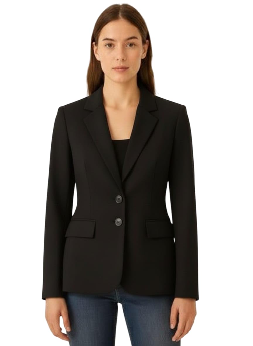 Women Cotton Blend Solid Single Breasted Blazer with Notched Lapel | Full Sleeves, Button Closure, Regular Fit Formal Blazer for Womens & Girls | Lightweight & Breathable Fabric (Black)_50-image-35