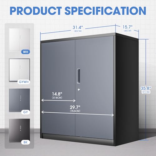 Image of DNA Motoring Metal Storage Cabinet, 36'' Locking Cabinet with 2 Doors and 2 Adjustable Shelves, Metal Cabinet Heavy Duty Utility Cabinet for Garage,Office,Home,Gym, Gray Black, TOOLS-00631-GY-BK