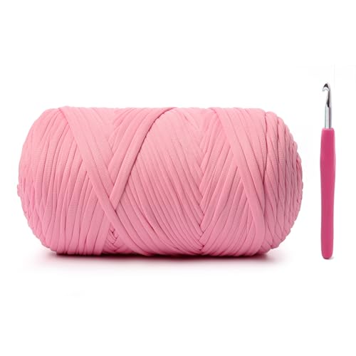 Image of Soft Tshirt Crochet Yarn, 400g /114yds High Elastic Hand Knitting Yarns, Thick T Shirt Yarn for Crocheting Bags, Baskets, Cushions, DIY Crafts(Peach)