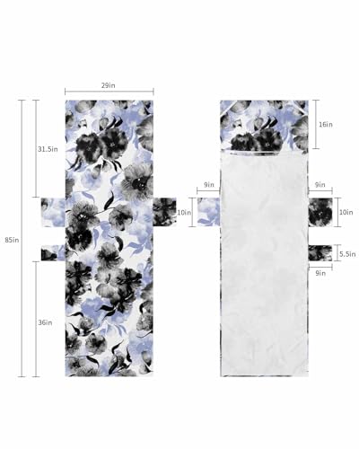 Blue Botanical Beach Lounge Chair Towel Cover, Soft Chaise Lounge Towel with Side Pockets Patio Pool Chairs Cover for Beach/Pool Sunbathing 29x85 Watercolor Black Spring Summer Floral Elegant