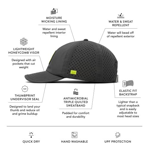 Melin A-Game Crushed Hydro, Performance Adjustable Running Hat, Water-Resistant Cap, Running Hat For Men & Women, Granite Grey Yellow #TOP1