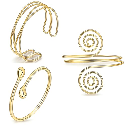 FANCYWUXI 3 Stück Oberarmreif Gold Set Minimalistische Spule Oberes Armband Verstellbar Geschichteter Armreifen Oberarm Damen Armreif Stapelbarer Schmuck Für Partys Und Besondere Anlässe (Gold)