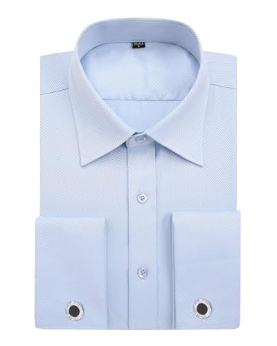 Image of Alimens & Gentle French Cuff Regular Fit Dress Shirts (Cufflink Included) | Office Work,Business Casual,Wedding,Formal Event,Interview,cufflink,Soft,Breathable,Polyester Cotton