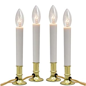 GOOTHY Electric Window Candles Lights with Golden Plated Base, Plug in Christmas Window Candles Lamp with C26 Clear Lights Bulb, Turn On/Off, 4 Pack GOOTHY Electric Window Candles Lights with Golden Plated Base Plug in Christmas Window Candles Lamp with C26 Clear Lights Bulb Turn OnOff 4 Pack