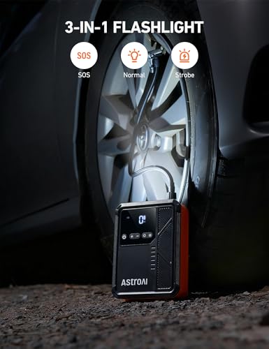 Image of AstroAI Beta822 3000A Jump Starter with Air Compressor, 150PSI Portable Tire Inflator with Auto-Shutoff, 12V Car Battery Booster (9.0 Gas /7.0L Diesel) with LED Light and Jumper Cables, Black