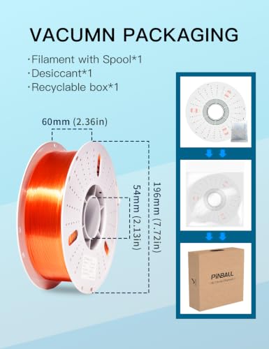 Image of PINBALL Clear PETG 3D Printer Filament 1.75mm ±0.02mm, Multicolor Transparent Rainbow Filament, Translucent PETG Filament, 1KG /2.2lbs