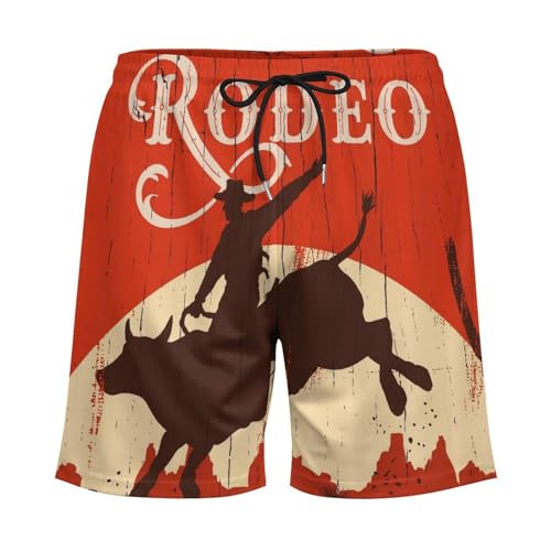 Men's Swim Trunks Bull Riding Wlid West Rodeo Beach Shorts with Pockets Mesh Lining Swimwear Bathing Quick Suits4