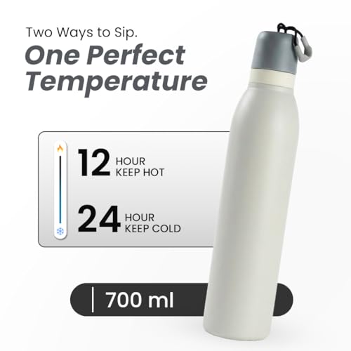 Image of HomeEssentials 700ml Stainless Steel Water Bottle: 3-Layer Insulated Hot & Cold Flask - Leakproof Design - Premium Sports Bottle for School, Office & Home - Sleek Durable Hydration (Grey)