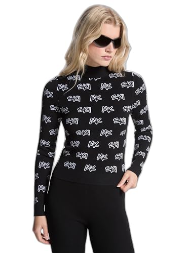 Michael Kors Women's Ski MK Mock Neck Sweater, Black, XX-Small at