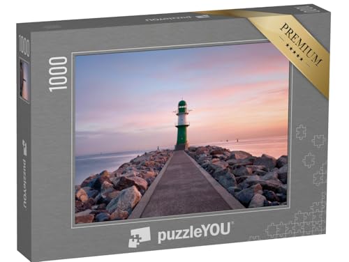 puzzleYOU: Puzzle 1000 Teile „Leuchtturm von Warnemünde bei Sonnenuntergang, Ostsee“ – aus der Puzzle-Kollektion Rostock
