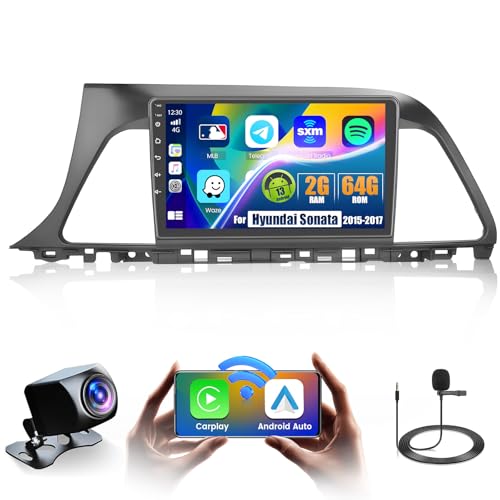 Fuluku 2+64G for Hyundai Sonata 2015-2017 Android 13 Car Stereo with Wireless Carplay Android Auto Mirror Link, 9’Touchscreen Radio WiFi/GPS/FM/RDS/Bluetooth/SWC/Waterproof Night Backup Cam Mic
