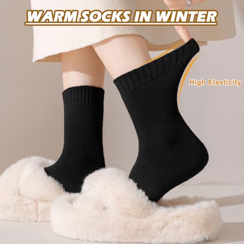 Image of Josnown Thermal Warm Boot Socks for Women, 5 Pairs Winter Thick Cozy Hiking Crew Comfy Socks Full Cushioned, Size 5-10