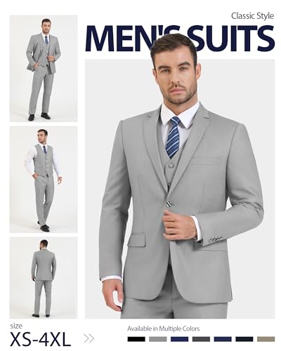 Image of Cooper & Nelson Men's Suit Slim Fit, 3 Piece Suits for Men, One Button Solid Jacket Vest Pants with Tie, Tuxedo Set